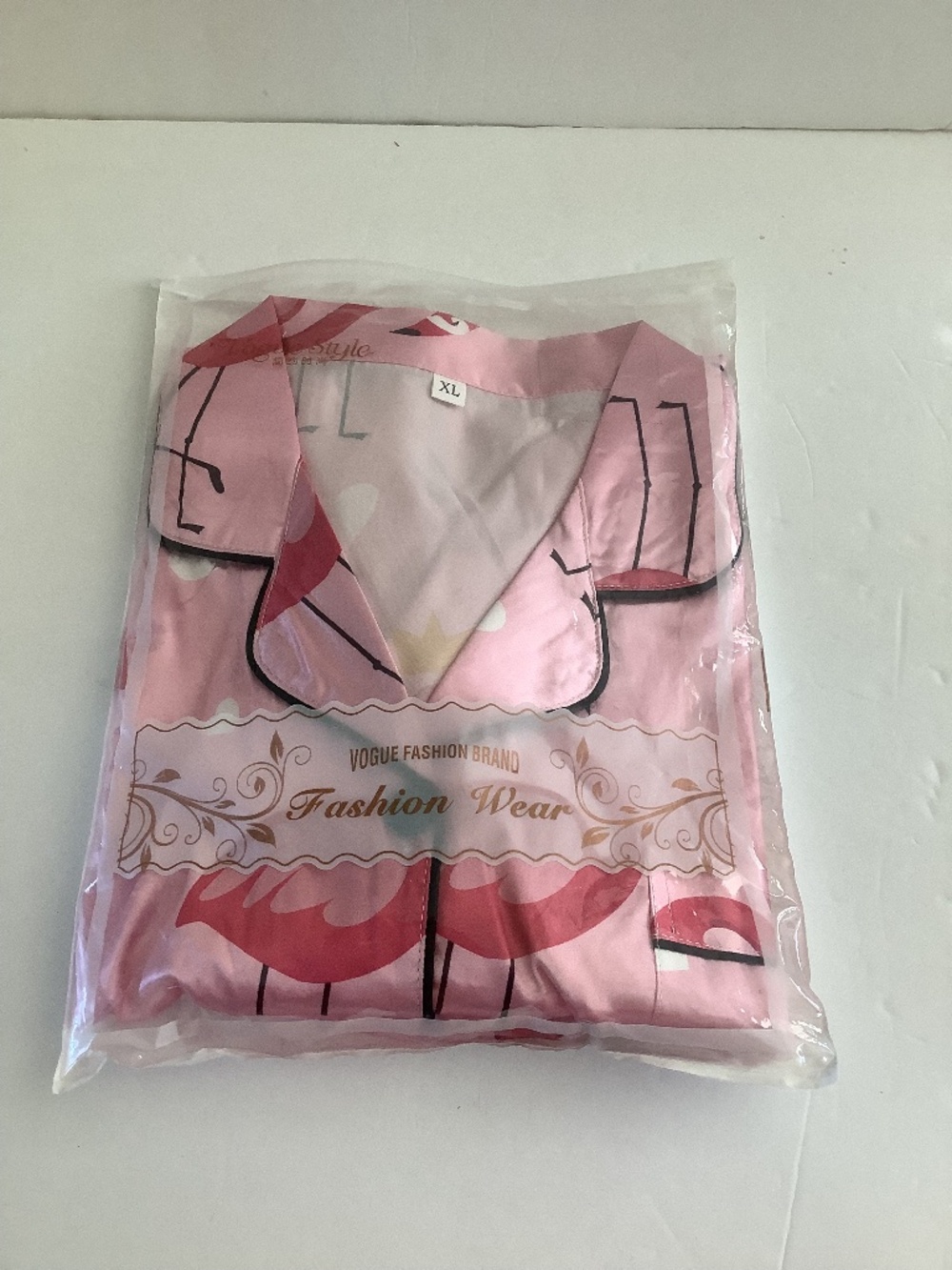 Ladies Satin long sleeve pink flamingo pjamamas XL